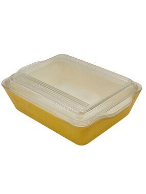 Pyrex A33 Yellow Rectangle Glass Refrigerator Dish With Lid Model 503 Vintage